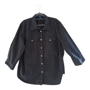 Chaps Black Button Down Shirt with White‎ Dots Sz 2X
